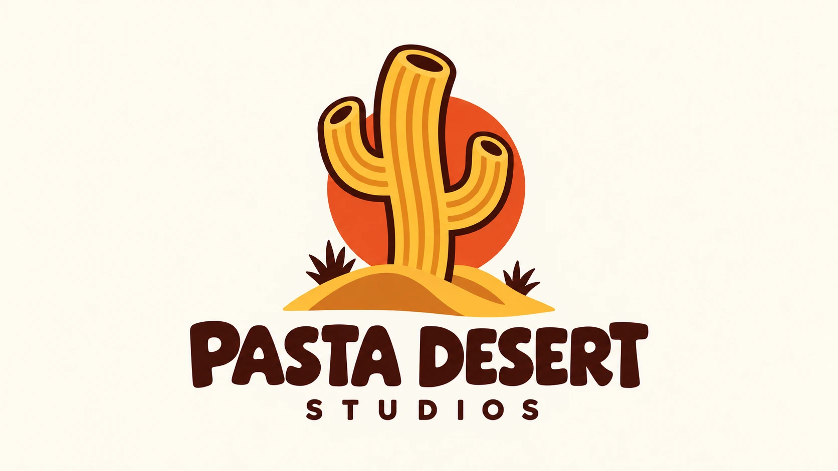 Pasta Desert Studios logo: a golden pasta cactus in front of an orange desert sun